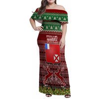 Personalised Wallis and Futuna Christmas Family Matching Off Shoulder Maxi Dress and Hawaiian Shirt Coat of Arms and Map Beautiful Merry Xmas Snowflake LT03 Dad's Shirt - Long Sleeve Red - Polynesian Pride