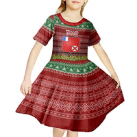 Personalised Wallis and Futuna Christmas Kid Short Sleeve Dress Coat of Arms and Map Beautiful Merry Xmas Snowflake LT03 - Polynesian Pride