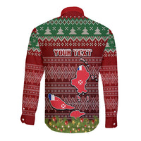 Personalised Wallis and Futuna Christmas Long Sleeve Button Shirt Coat of Arms and Map Beautiful Merry Xmas Snowflake LT03 - Polynesian Pride