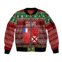 Personalised Wallis and Futuna Christmas Sleeve Zip Bomber Jacket Coat of Arms and Map Beautiful Merry Xmas Snowflake LT03 Unisex Red - Polynesian Pride