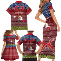 Personalised French Polynesia Christmas Family Matching Short Sleeve Bodycon Dress and Hawaiian Shirt Coat of Arms and Map Beautiful Merry Xmas Snowflake LT03 - Polynesian Pride