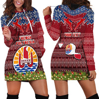 Personalised French Polynesia Christmas Hoodie Dress Coat of Arms and Map Beautiful Merry Xmas Snowflake LT03 - Polynesian Pride