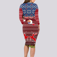 Personalised French Polynesia Christmas Long Sleeve Bodycon Dress Coat of Arms and Map Beautiful Merry Xmas Snowflake LT03 - Polynesian Pride