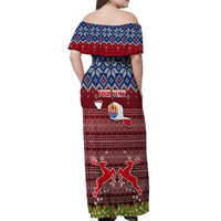 Personalised French Polynesia Christmas Off Shoulder Maxi Dress Coat of Arms and Map Beautiful Merry Xmas Snowflake LT03 - Polynesian Pride