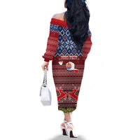 Personalised French Polynesia Christmas Off The Shoulder Long Sleeve Dress Coat of Arms and Map Beautiful Merry Xmas Snowflake LT03 - Polynesian Pride