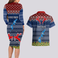 Personalised Northern Mariana Islands Christmas Couples Matching Long Sleeve Bodycon Dress and Hawaiian Shirt Coat of Arms and Map Beautiful Merry Xmas Snowflake LT03 - Polynesian Pride