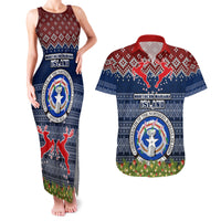 Personalised Northern Mariana Islands Christmas Couples Matching Tank Maxi Dress and Hawaiian Shirt Coat of Arms and Map Beautiful Merry Xmas Snowflake LT03 Blue - Polynesian Pride