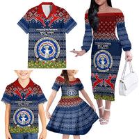 Personalised Northern Mariana Islands Christmas Family Matching Off Shoulder Long Sleeve Dress and Hawaiian Shirt Coat of Arms and Map Beautiful Merry Xmas Snowflake LT03 - Polynesian Pride