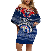 Personalised Northern Mariana Islands Christmas Family Matching Off Shoulder Short Dress and Hawaiian Shirt Coat of Arms and Map Beautiful Merry Xmas Snowflake LT03 Mom's Dress Blue - Polynesian Pride