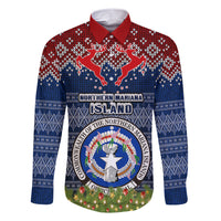 Personalised Northern Mariana Islands Christmas Family Matching Short Sleeve Bodycon Dress and Hawaiian Shirt Coat of Arms and Map Beautiful Merry Xmas Snowflake LT03 Dad's Shirt - Long Sleeve Blue - Polynesian Pride