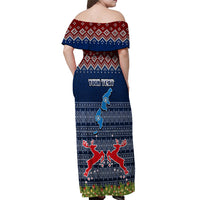 Personalised Northern Mariana Islands Christmas Off Shoulder Maxi Dress Coat of Arms and Map Beautiful Merry Xmas Snowflake LT03 - Polynesian Pride