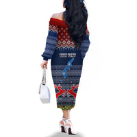 Personalised Northern Mariana Islands Christmas Off The Shoulder Long Sleeve Dress Coat of Arms and Map Beautiful Merry Xmas Snowflake LT03 - Polynesian Pride