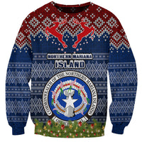 Personalised Northern Mariana Islands Christmas Sweatshirt Coat of Arms and Map Beautiful Merry Xmas Snowflake LT03 Unisex Blue - Polynesian Pride
