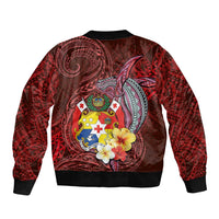 Tonga Humpback Whale Bomber Jacket National Seal with Hibiscus and Polynesian Tattoo
