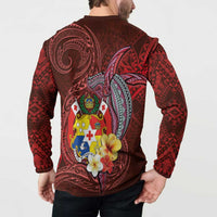 Tonga Humpback Whale Button Sweatshirt National Seal with Hibiscus and Polynesian Tattoo LT03 - Polynesian Pride
