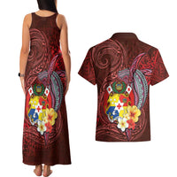 Tonga Humpback Whale Couples Matching Tank Maxi Dress and Hawaiian Shirt National Seal with Hibiscus and Polynesian Tattoo LT03 - Polynesian Pride