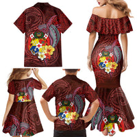 Tonga Humpback Whale Family Matching Mermaid Dress and Hawaiian Shirt National Seal with Hibiscus and Polynesian Tattoo LT03 - Polynesian Pride