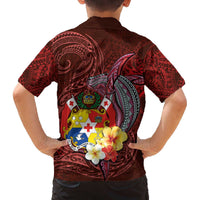 Tonga Humpback Whale Family Matching Off The Shoulder Long Sleeve Dress and Hawaiian Shirt National Seal with Hibiscus and Polynesian Tattoo LT03 - Polynesian Pride