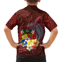 Tonga Humpback Whale Family Matching Short Sleeve Bodycon Dress and Hawaiian Shirt National Seal with Hibiscus and Polynesian Tattoo LT03 - Polynesian Pride