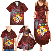 Tonga Humpback Whale Family Matching Summer Maxi Dress and Hawaiian Shirt National Seal with Hibiscus and Polynesian Tattoo LT03 - Polynesian Pride