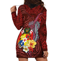 Tonga Humpback Whale Hoodie Dress National Seal with Hibiscus and Polynesian Tattoo LT03 - Polynesian Pride