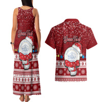 Personalised Palau Christmas Couples Matching Tank Maxi Dress and Hawaiian Shirt Snowman and Palau Coat of Arms Maori Tribal Xmas Style LT03 - Polynesian Pride
