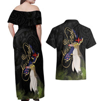 New Zealand Hoiho Couples Matching Off Shoulder Maxi Dress and Hawaiian Shirt Maori Art Tattoo and Silver Fern LT03 - Polynesian Pride