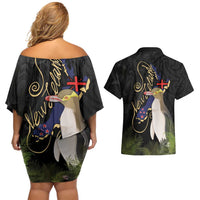 New Zealand Hoiho Couples Matching Off Shoulder Short Dress and Hawaiian Shirt Maori Art Tattoo and Silver Fern LT03 - Polynesian Pride