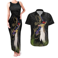 New Zealand Hoiho Couples Matching Tank Maxi Dress and Hawaiian Shirt Maori Art Tattoo and Silver Fern LT03 Black - Polynesian Pride