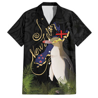 New Zealand Hoiho Family Matching Off The Shoulder Long Sleeve Dress and Hawaiian Shirt Maori Art Tattoo and Silver Fern LT03 Dad's Shirt - Short Sleeve Black - Polynesian Pride