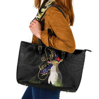 New Zealand Hoiho Leather Tote Bag Maori Art Tattoo and Silver Fern LT03 Black - Polynesian Pride