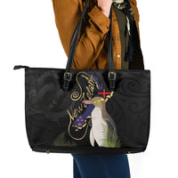New Zealand Hoiho Leather Tote Bag Maori Art Tattoo and Silver Fern LT03 - Polynesian Pride