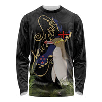 New Zealand Hoiho Long Sleeve Shirt Maori Art Tattoo and Silver Fern LT03 Unisex Black - Polynesian Pride