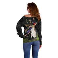 New Zealand Hoiho Off Shoulder Sweater Maori Art Tattoo and Silver Fern LT03 - Polynesian Pride