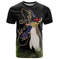 New Zealand Hoiho T Shirt Maori Art Tattoo and Silver Fern LT03 Black - Polynesian Pride