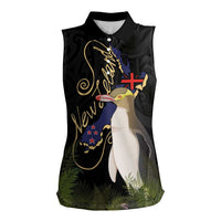 New Zealand Hoiho Women Sleeveless Polo Shirt Maori Art Tattoo and Silver Fern LT03 Female Black - Polynesian Pride