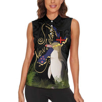 New Zealand Hoiho Women Sleeveless Polo Shirt Maori Art Tattoo and Silver Fern LT03 - Polynesian Pride