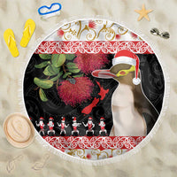 New Zealand Merry Christmas Beach Blanket Hoiho Xmas - Haka Dance and Pohutukawa LT03 One Size 150cm White - Polynesian Pride
