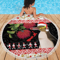 New Zealand Merry Christmas Beach Blanket Hoiho Xmas - Haka Dance and Pohutukawa LT03 - Polynesian Pride