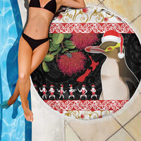 New Zealand Merry Christmas Beach Blanket Hoiho Xmas - Haka Dance and Pohutukawa LT03 - Polynesian Pride