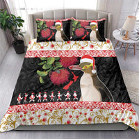 New Zealand Merry Christmas Bedding Set Hoiho Xmas - Haka Dance and Pohutukawa LT03 - Polynesian Pride