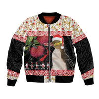 New Zealand Merry Christmas Bomber Jacket Hoiho Xmas - Haka Dance and Pohutukawa LT03 Unisex White - Polynesian Pride