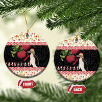 New Zealand Merry Christmas Ceramic Ornament Hoiho Xmas - Haka Dance and Pohutukawa LT03 Circle White - Polynesian Pride