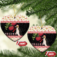 New Zealand Merry Christmas Ceramic Ornament Hoiho Xmas - Haka Dance and Pohutukawa LT03 Heart White - Polynesian Pride