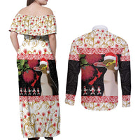 New Zealand Merry Christmas Couples Matching Off Shoulder Maxi Dress and Long Sleeve Button Shirt Hoiho Xmas - Haka Dance and Pohutukawa LT03 - Polynesian Pride