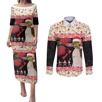 New Zealand Merry Christmas Couples Matching Puletasi and Long Sleeve Button Shirt Hoiho Xmas - Haka Dance and Pohutukawa LT03 White - Polynesian Pride