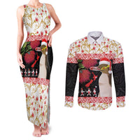 New Zealand Merry Christmas Couples Matching Tank Maxi Dress and Long Sleeve Button Shirt Hoiho Xmas - Haka Dance and Pohutukawa LT03 White - Polynesian Pride
