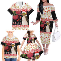 New Zealand Merry Christmas Family Matching Off The Shoulder Long Sleeve Dress and Hawaiian Shirt Hoiho Xmas - Haka Dance and Pohutukawa LT03 - Polynesian Pride