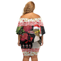 New Zealand Merry Christmas Family Matching Off Shoulder Short Dress and Hawaiian Shirt Hoiho Xmas - Haka Dance and Pohutukawa LT03 - Polynesian Pride