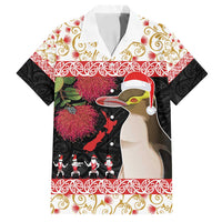 New Zealand Merry Christmas Family Matching Summer Maxi Dress and Hawaiian Shirt Hoiho Xmas - Haka Dance and Pohutukawa LT03 Dad's Shirt - Short Sleeve White - Polynesian Pride